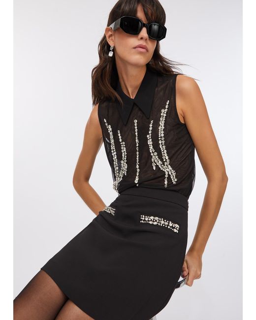 Liu Jo Top En Tulle Avec Strass Liu Jo en coloris Black