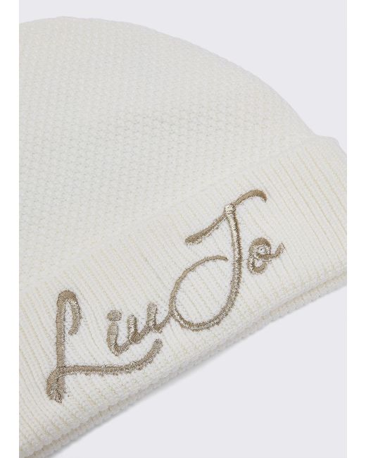 Liu Jo White Strickmütze Mit Logo