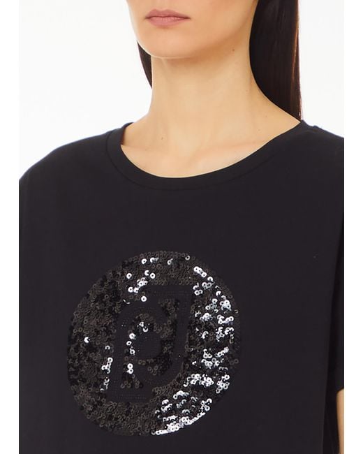 Liu Jo T-Shirt Con Logo E Paillettes di Liu Jo in Black