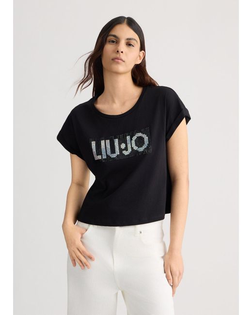 Liu Jo T-shirt Con Logo E Strass di Liu Jo in Black