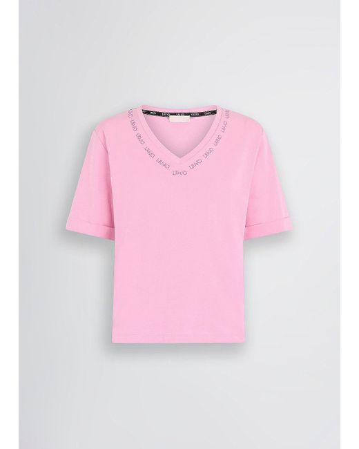 Liu Jo T-shirt Con Logo E Strass di Liu Jo in Pink