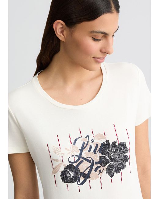 Liu Jo T-shirt Con Logo Floreale E Strass di Liu Jo in White