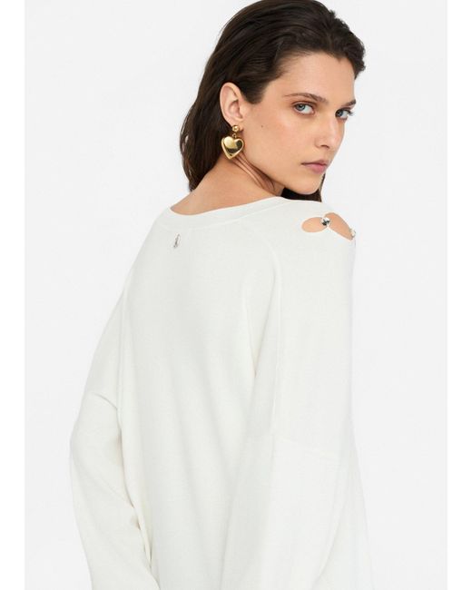 Liu Jo White Liu Jo Pullover Mit Eingefassten Schmucksteinen