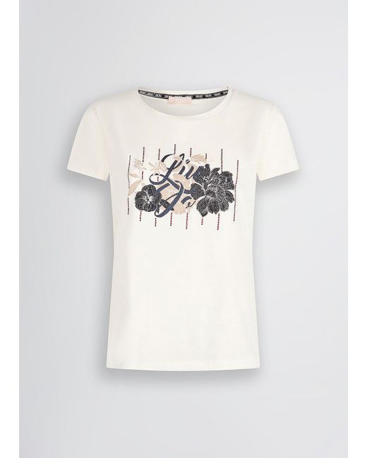 Liu Jo T-shirt Con Logo Floreale E Strass di Liu Jo in White