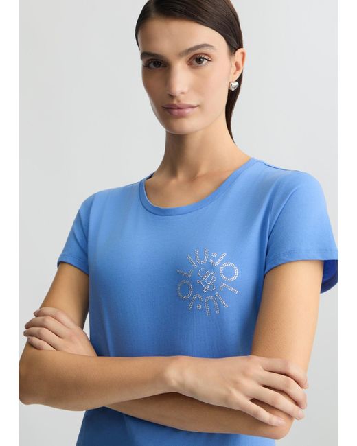 Liu Jo T-shirt Con Logo E Strass di Liu Jo in Blue