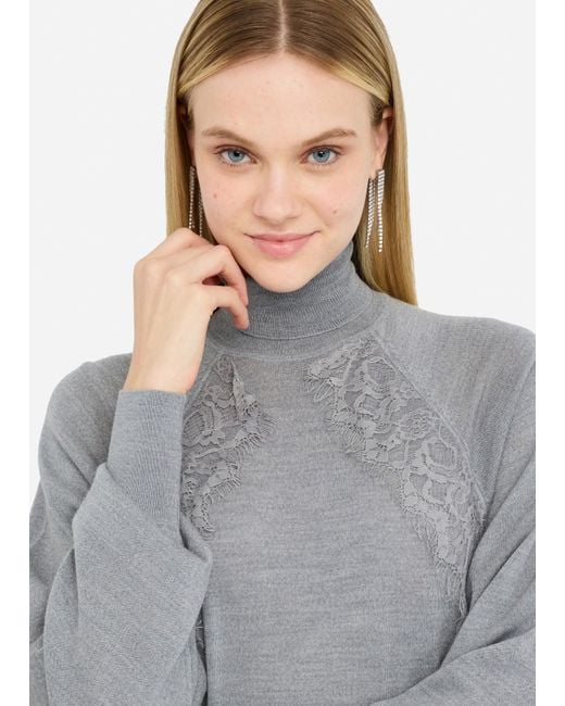 Liu Jo Pull À Col Roulé En Laine Avec Dentelle Liu Jo en coloris Gray
