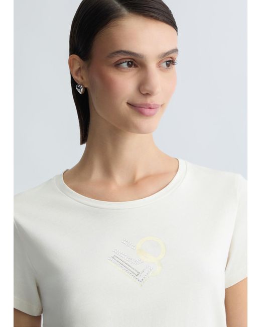 Liu Jo T-shirt Con Logo E Strass di Liu Jo in White