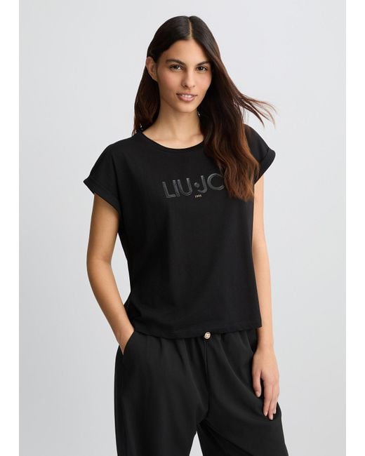 Liu Jo T-shirt In Cotone Con Logo di Liu Jo in Black