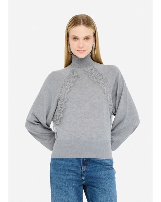 Liu Jo Pull À Col Roulé En Laine Avec Dentelle Liu Jo en coloris Gray