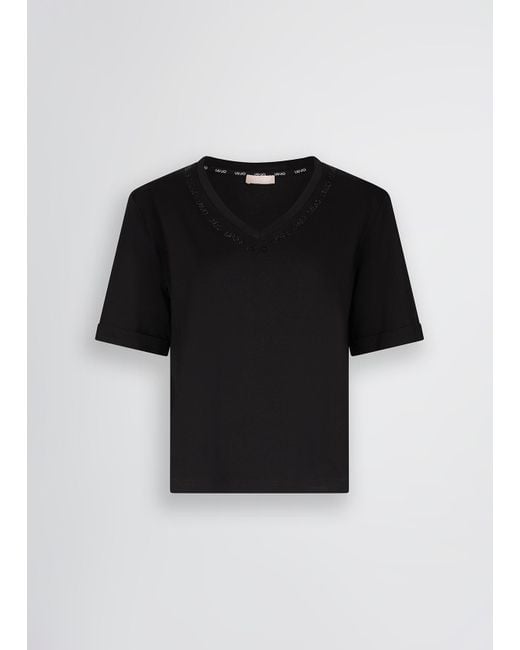 Liu Jo T-shirt Con Logo E Strass di Liu Jo in Black