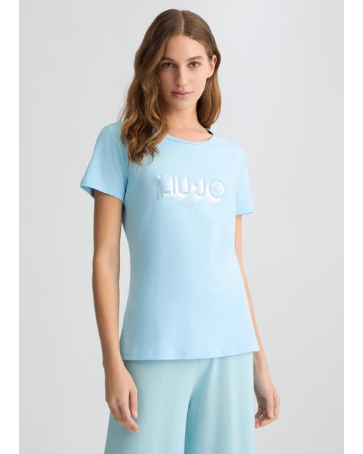Liu Jo T-shirt Con Logo E Strass di Liu Jo in Blue