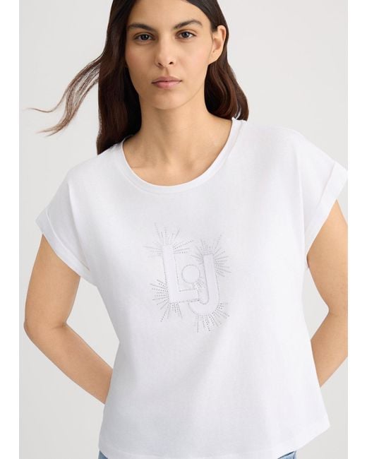 Liu Jo T-shirt Con Logo E Strass di Liu Jo in White