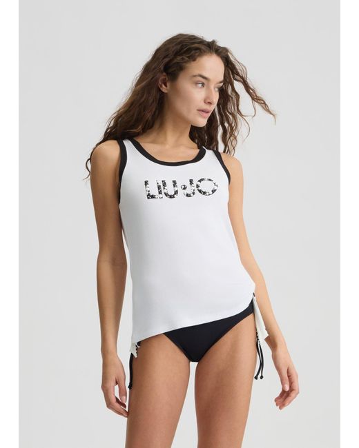 Liu Jo Top Con Logo E Perle di Liu Jo in White