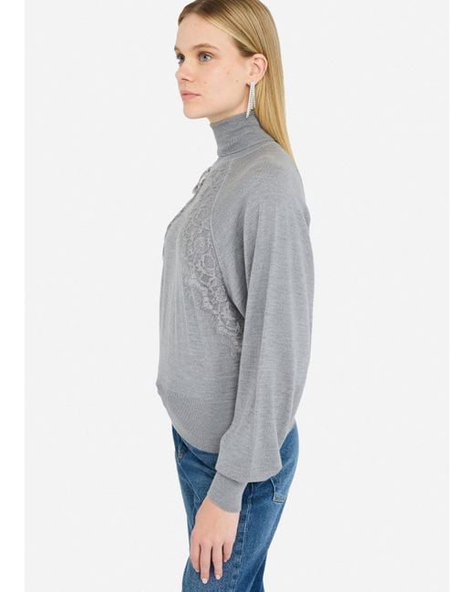 Liu Jo Pull À Col Roulé En Laine Avec Dentelle Liu Jo en coloris Gray
