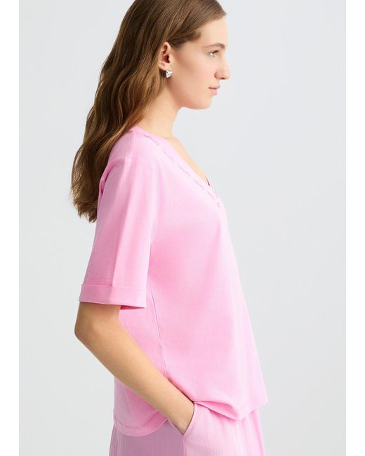 Liu Jo T-shirt Con Logo E Strass di Liu Jo in Pink