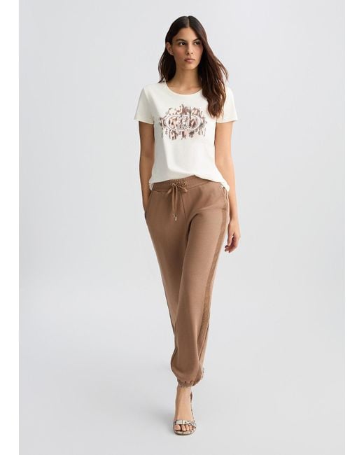 Liu Jo T-shirt Con Logo Animalier E Strass di Liu Jo in White