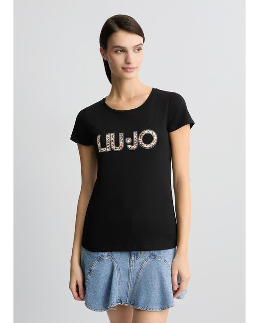 Liu Jo T-shirt Con Logo E Strass di Liu Jo in Black