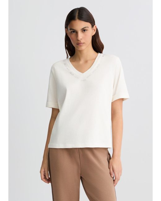 Liu Jo T-shirt Con Logo E Strass di Liu Jo in White