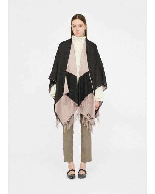 Liu Jo Poncho Con Logo E Frange di Liu Jo in Black