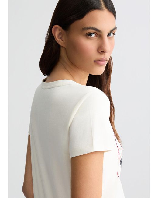 Liu Jo T-shirt Con Logo Floreale E Strass di Liu Jo in White