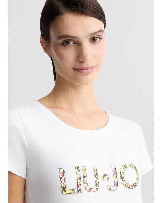 Liu Jo T-shirt Con Logo E Strass di Liu Jo in White