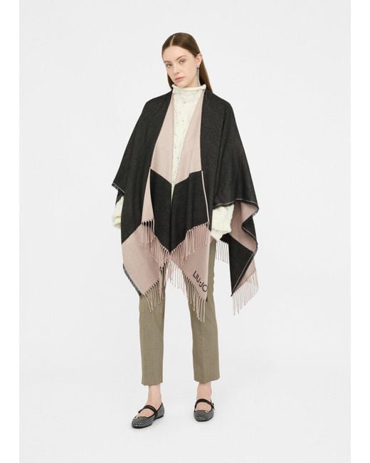 Liu Jo Poncho Con Logo E Frange di Liu Jo in Black