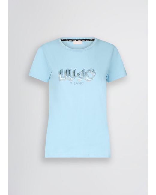 Liu Jo T-shirt Con Logo E Strass di Liu Jo in Blue