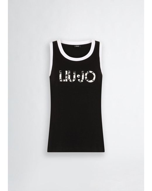 Liu Jo Top Con Logo E Perle di Liu Jo in Black