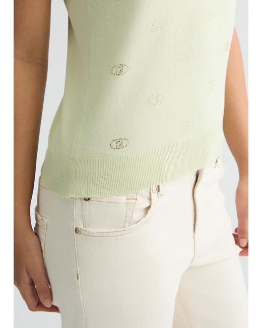 Liu Jo Top In Maglia Con Logo E Strass di Liu Jo in White