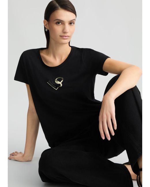 Liu Jo T-shirt Con Logo E Strass di Liu Jo in Black