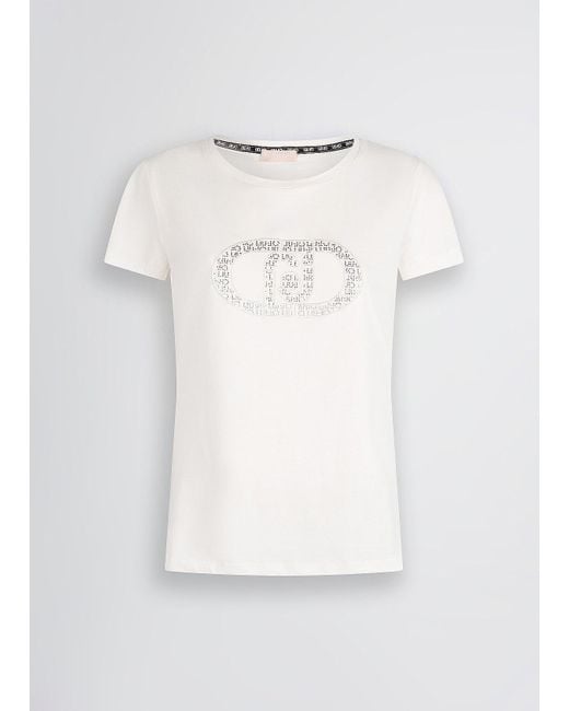 Liu Jo T-shirt Con Logo E Strass di Liu Jo in White