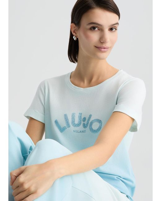 Liu Jo T-shirt Con Logo E Strass di Liu Jo in White