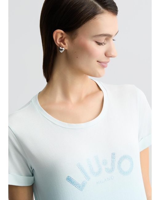 Liu Jo T-shirt Con Logo E Strass di Liu Jo in White