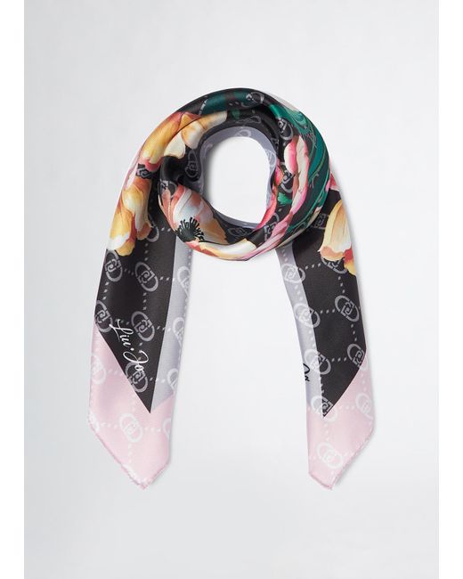 Liu Jo Foulard Grigio Con Angolo Floreale di Liu Jo in White