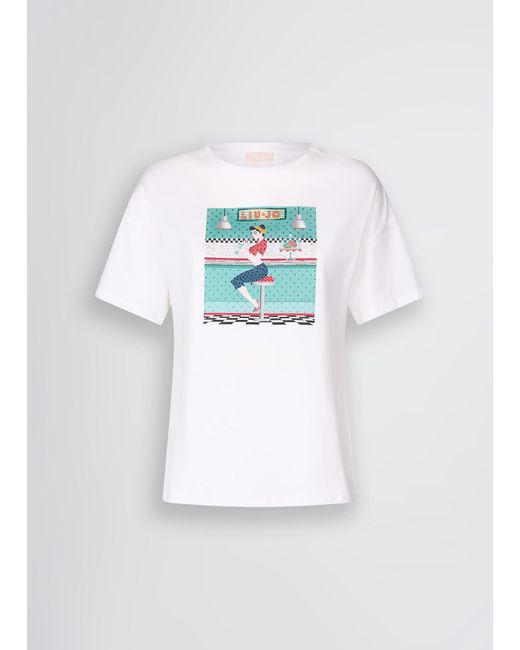 Liu Jo T-shirt Con Stampa E Strass di Liu Jo in White