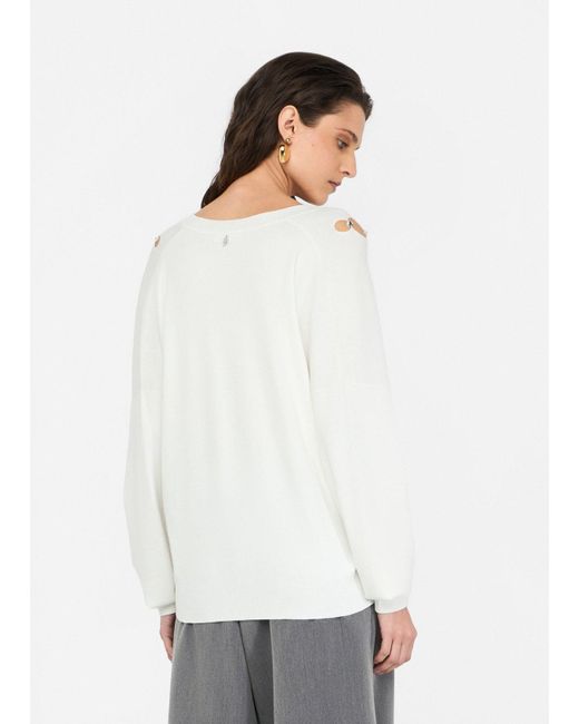 Liu Jo White Liu Jo Pullover Mit Eingefassten Schmucksteinen