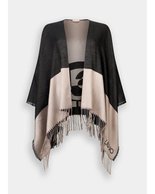 Liu Jo Poncho Con Logo E Frange di Liu Jo in Black