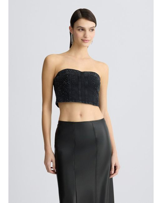 Liu Jo Top In Denim Con Strass di Liu Jo in Black