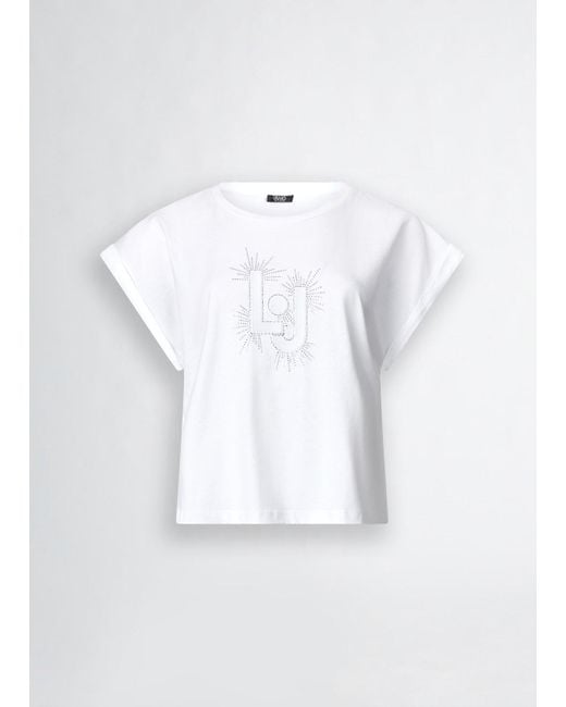 Liu Jo T-shirt Con Logo E Strass di Liu Jo in White