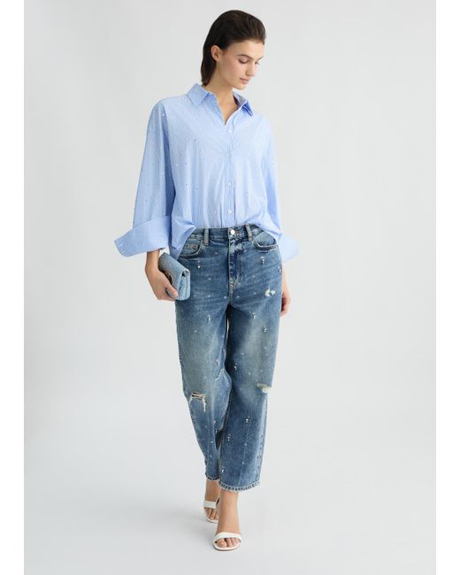 Liu Jo Jeans Straight Con Strass di Liu Jo in Blue