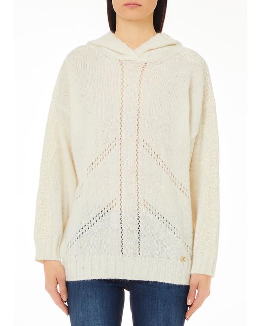 Liu Jo White Liu Jo Pullover Aus Wollgemisch Mit Kapuze