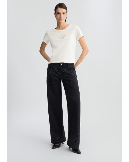 Liu Jo T-shirt Con Logo E Strass di Liu Jo in White