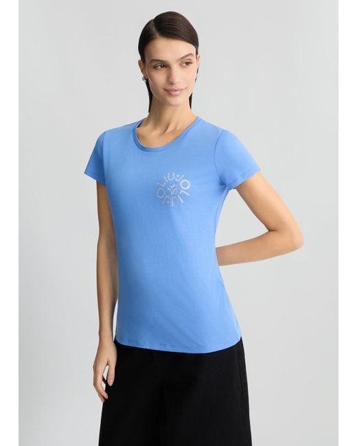 Liu Jo T-shirt Con Logo E Strass di Liu Jo in Blue