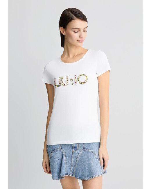 Liu Jo T-shirt Con Logo E Strass di Liu Jo in White