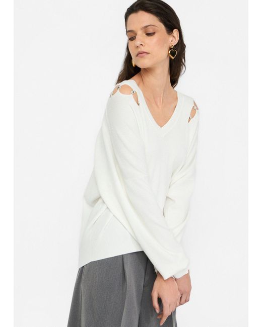Liu Jo White Liu Jo Pullover Mit Eingefassten Schmucksteinen