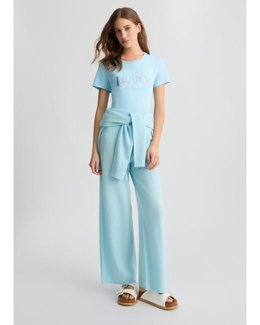 Liu Jo T-shirt Con Logo E Strass di Liu Jo in Blue