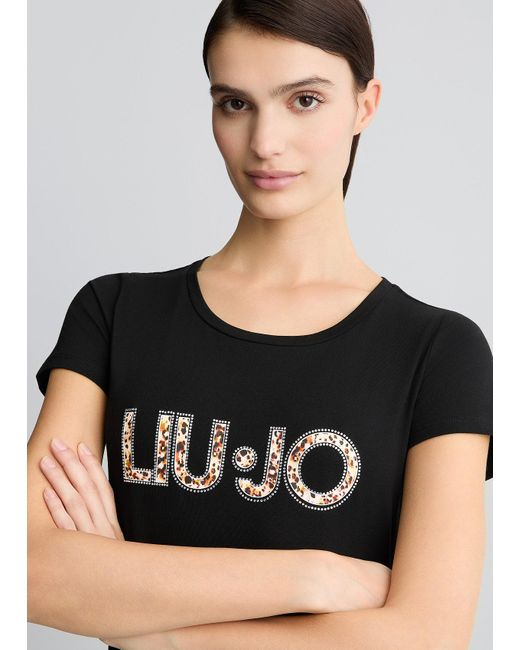 Liu Jo T-shirt Con Logo E Strass di Liu Jo in Black