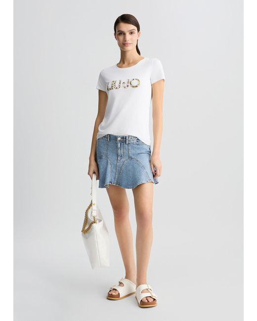 Liu Jo T-shirt Con Logo E Strass di Liu Jo in White
