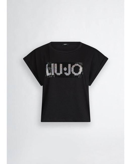 Liu Jo T-shirt Con Logo E Strass di Liu Jo in Black