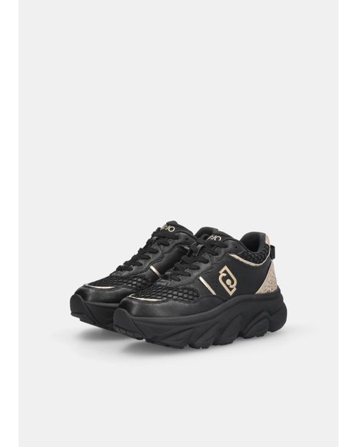 Liu Jo Sneakers À Semelle Épaisse En Cuir Avec Glitter Liu Jo en coloris Black